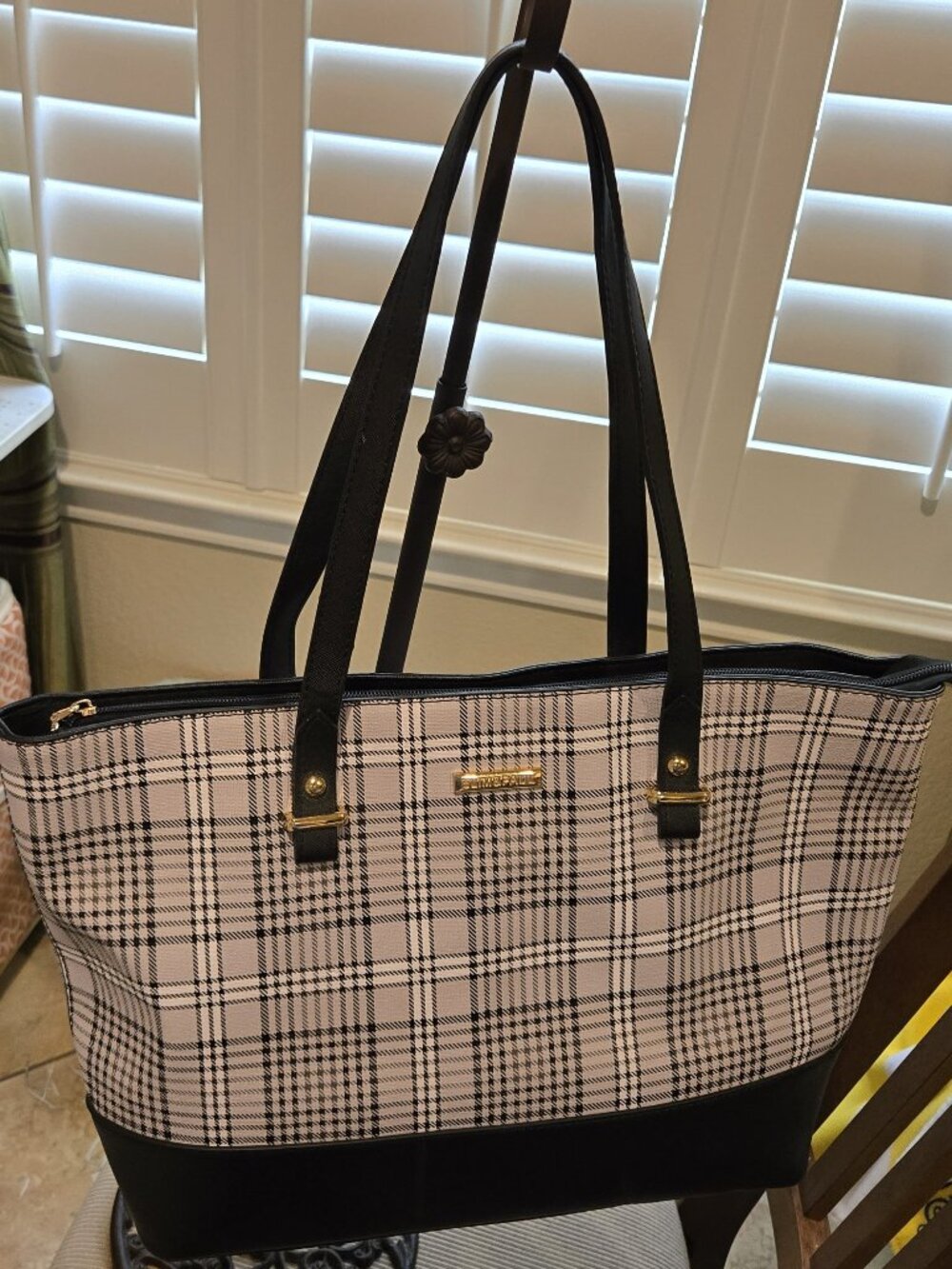 Elim & Paul Black and White Plaid Tote Bag Excellent Condition Pre-Owned